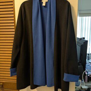 Susan Graver Black Blue Open On The Go Warm Cozy Sweater Coat Tunic Jacket Med.